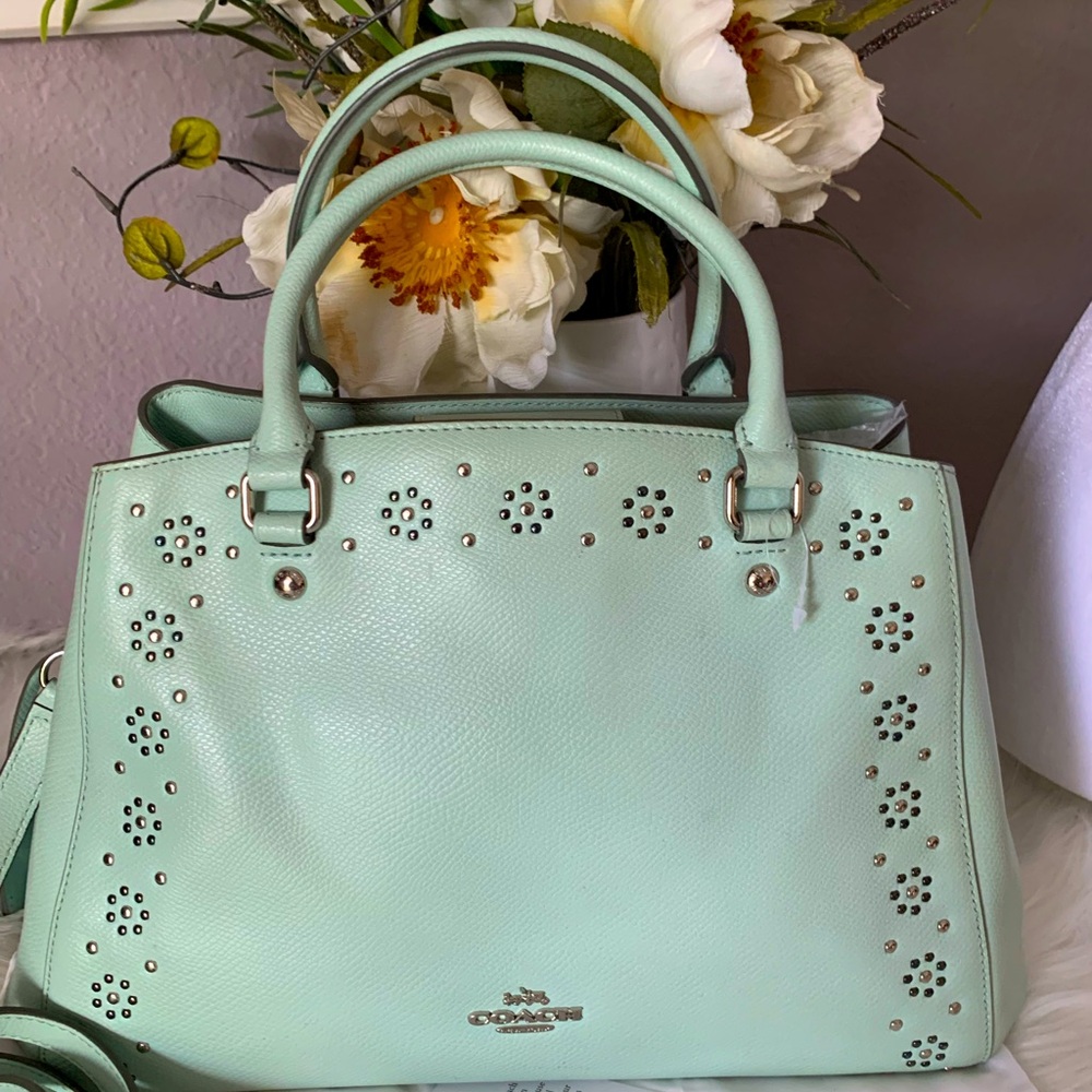 COACH SEA-GLASS MARGOT STUDDED
EMBELLISHED LEATHER  SATCHEL - Picture 7 of 14